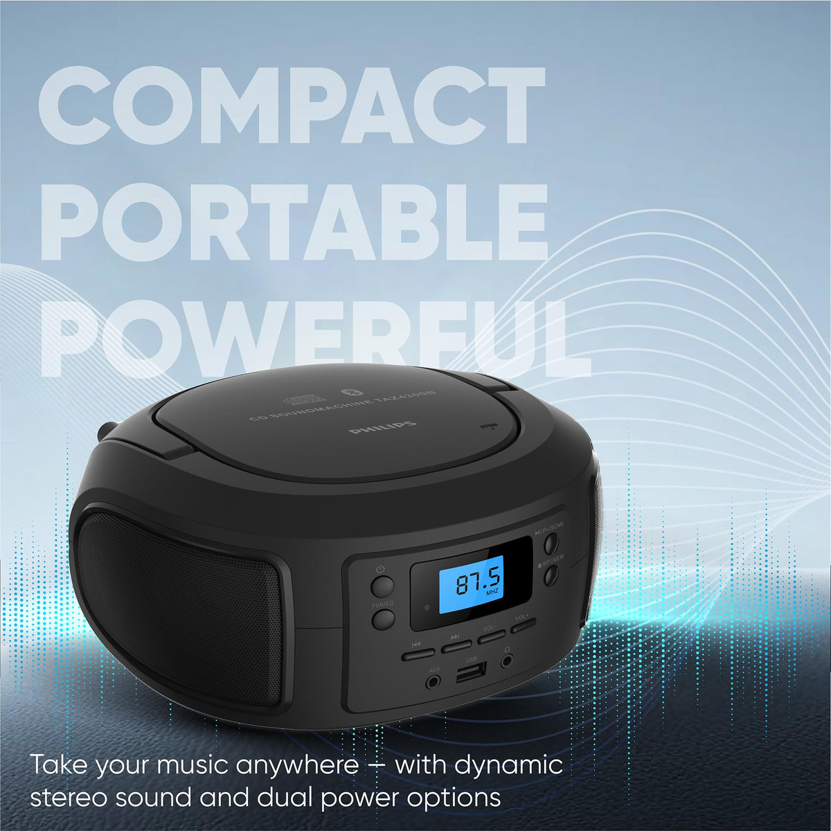 Portable Bluetooth CD Player Boombox with FM Radio C3654
