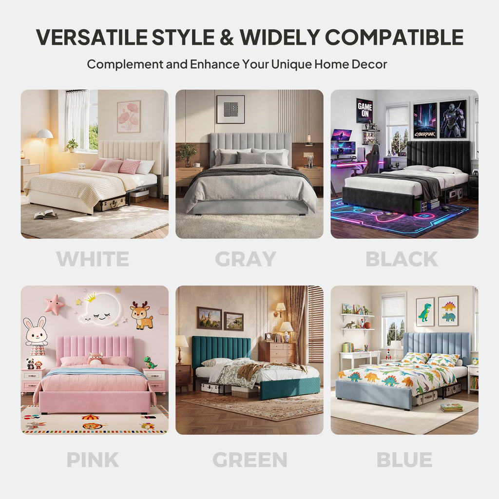 Full Size Blue Velvet Upholstered Bed Frame Z99982