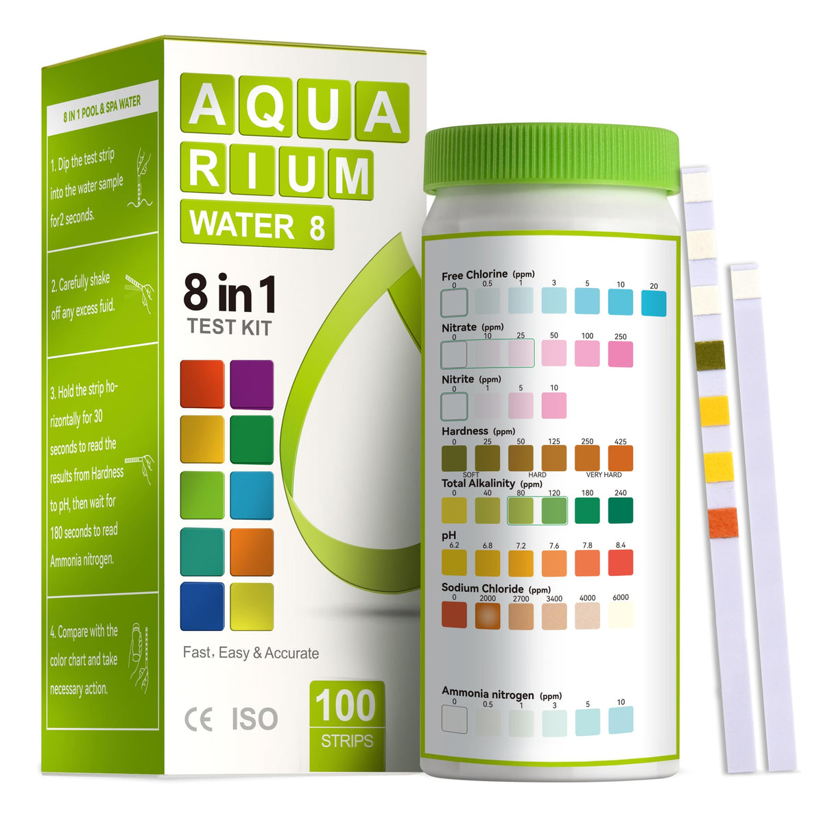 Aquarium Ammonia Test Strips 8-in-1 100 Strips Z652589