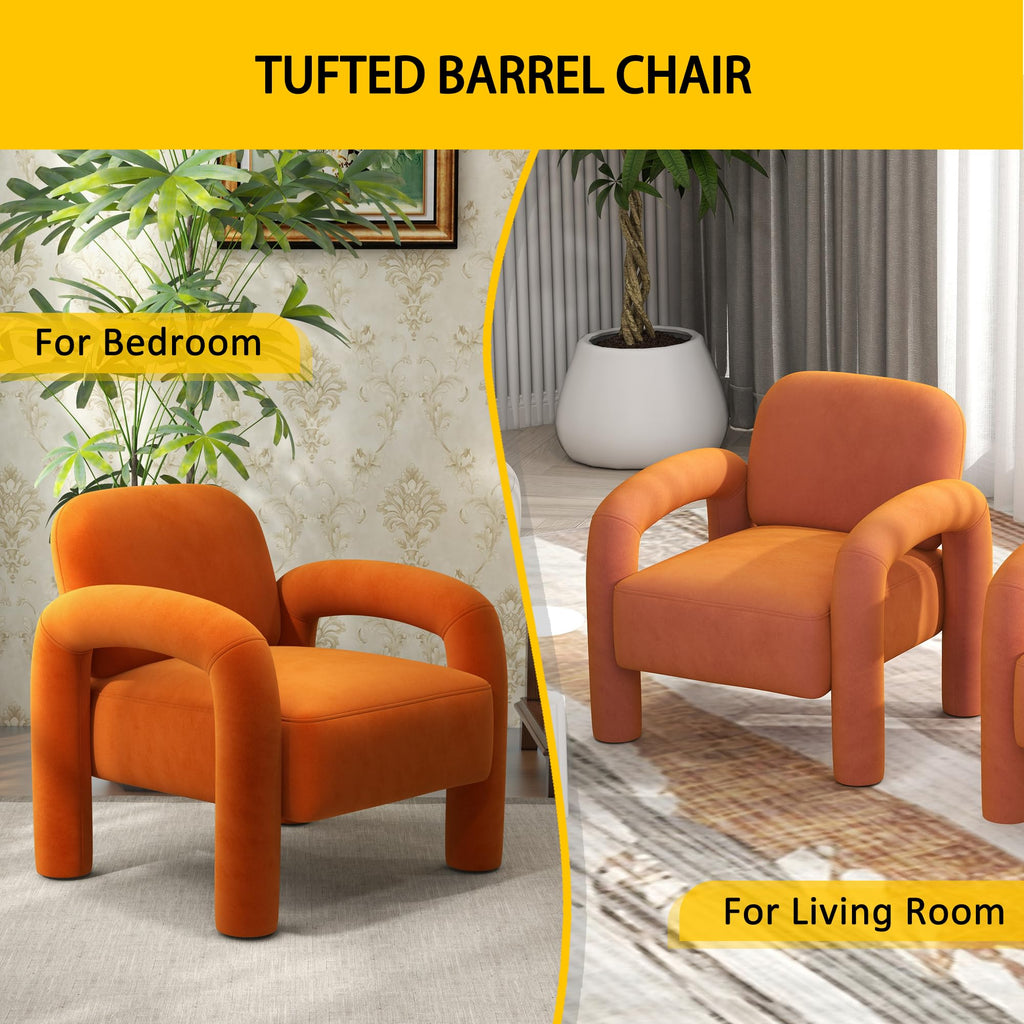 Orange Velvet Tufted Accent Chair E598