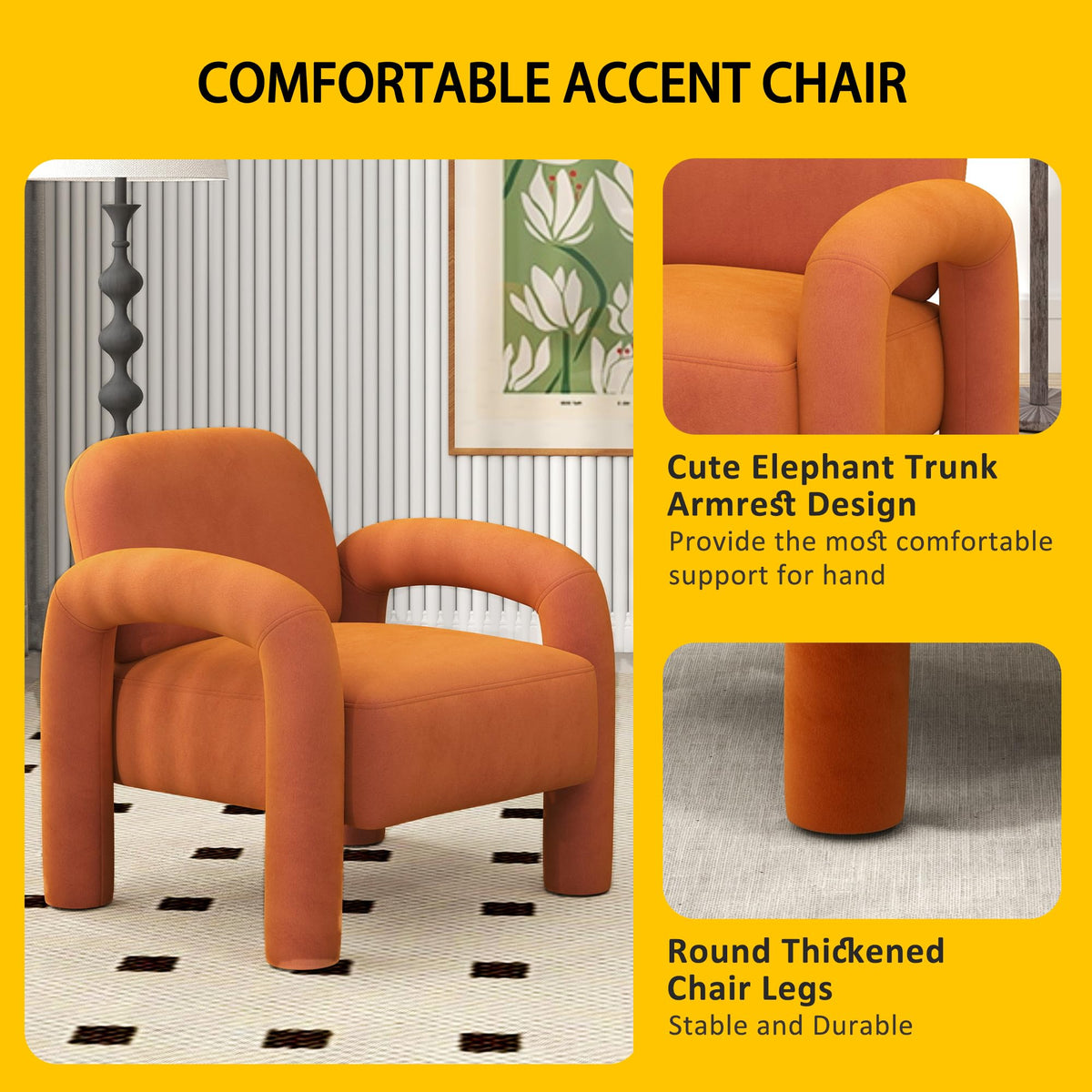 Orange Velvet Tufted Accent Chair E598