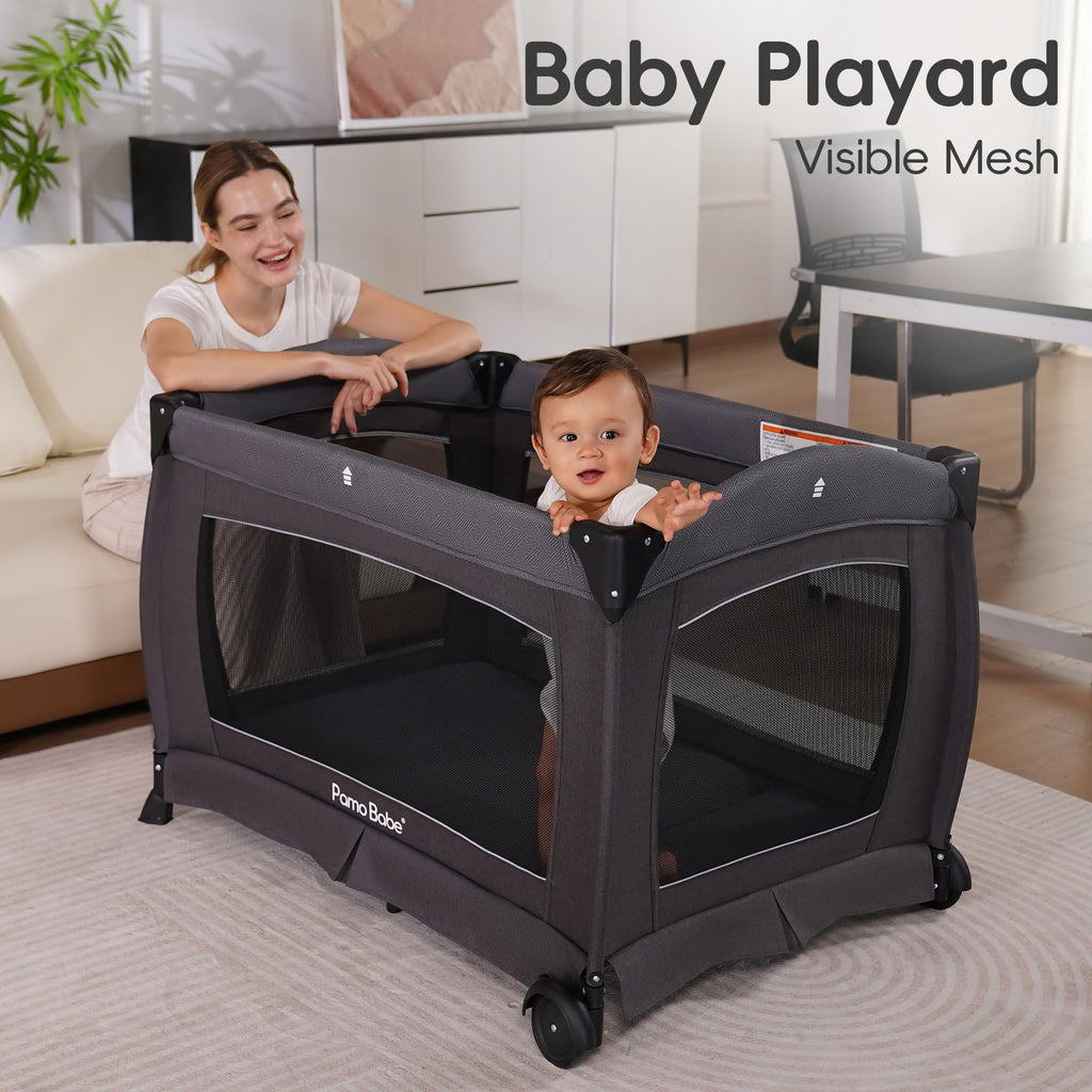 4-in-1 Baby Playard with Bassinet, Changing Table and Mattress, Black B573144