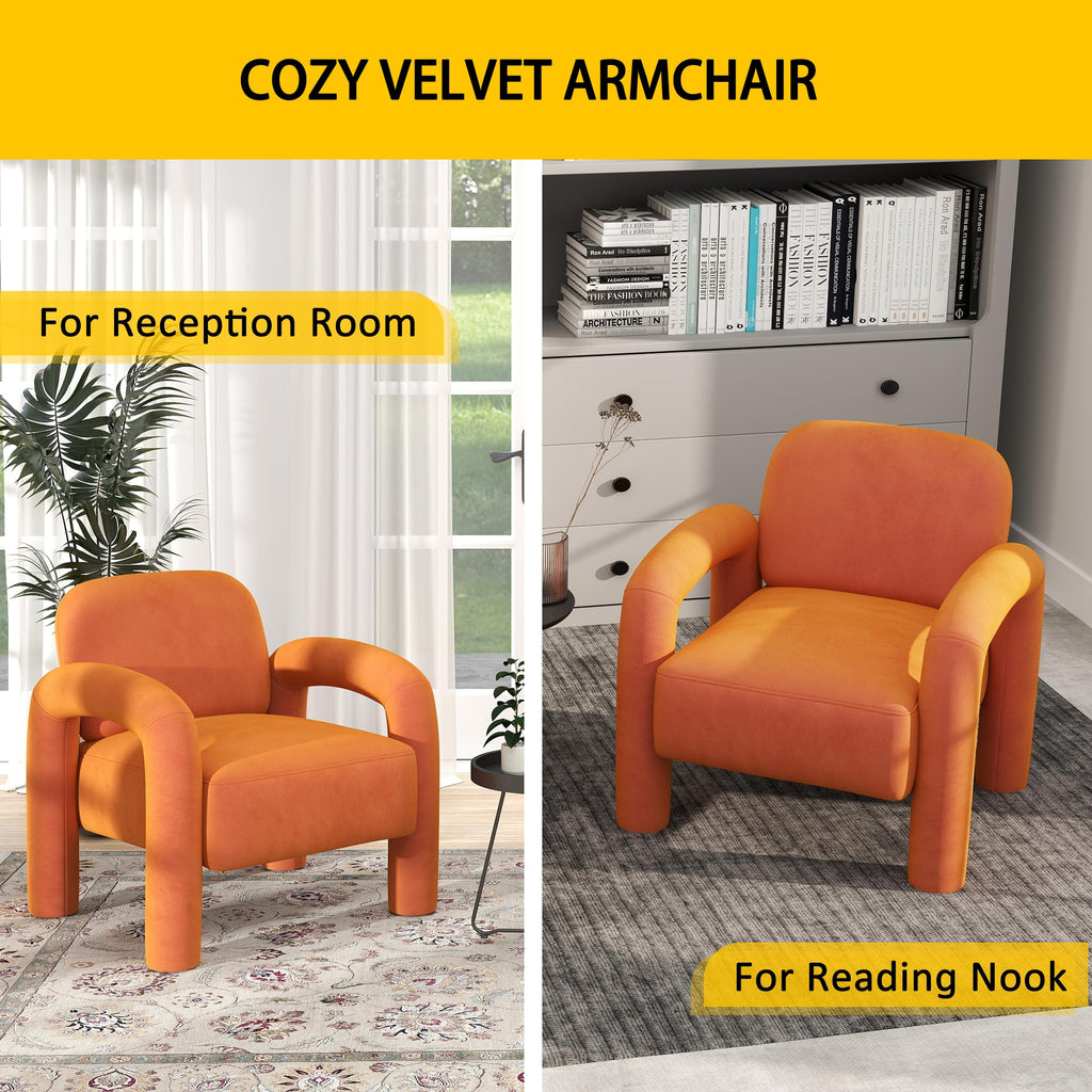 Orange Velvet Tufted Accent Chair E598