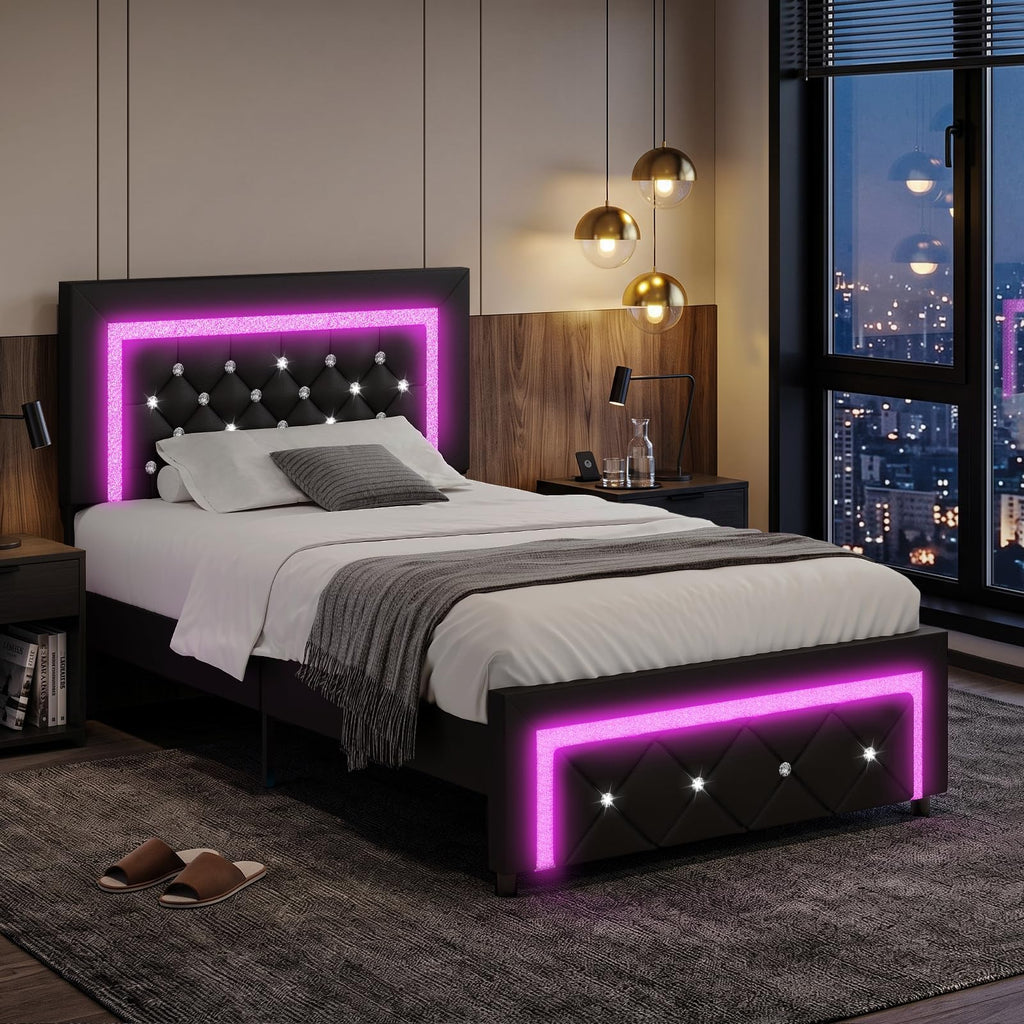 Twin Bed Frame with LED Lights F68096