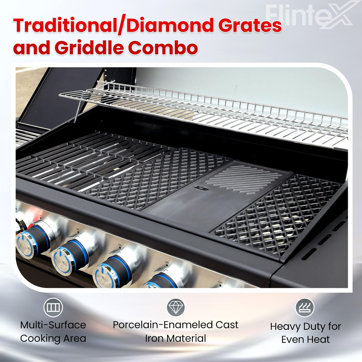 6-Burner Propane Gas Grill with Cast Iron Grates & Griddle, 54,600 BTU, Black W4216