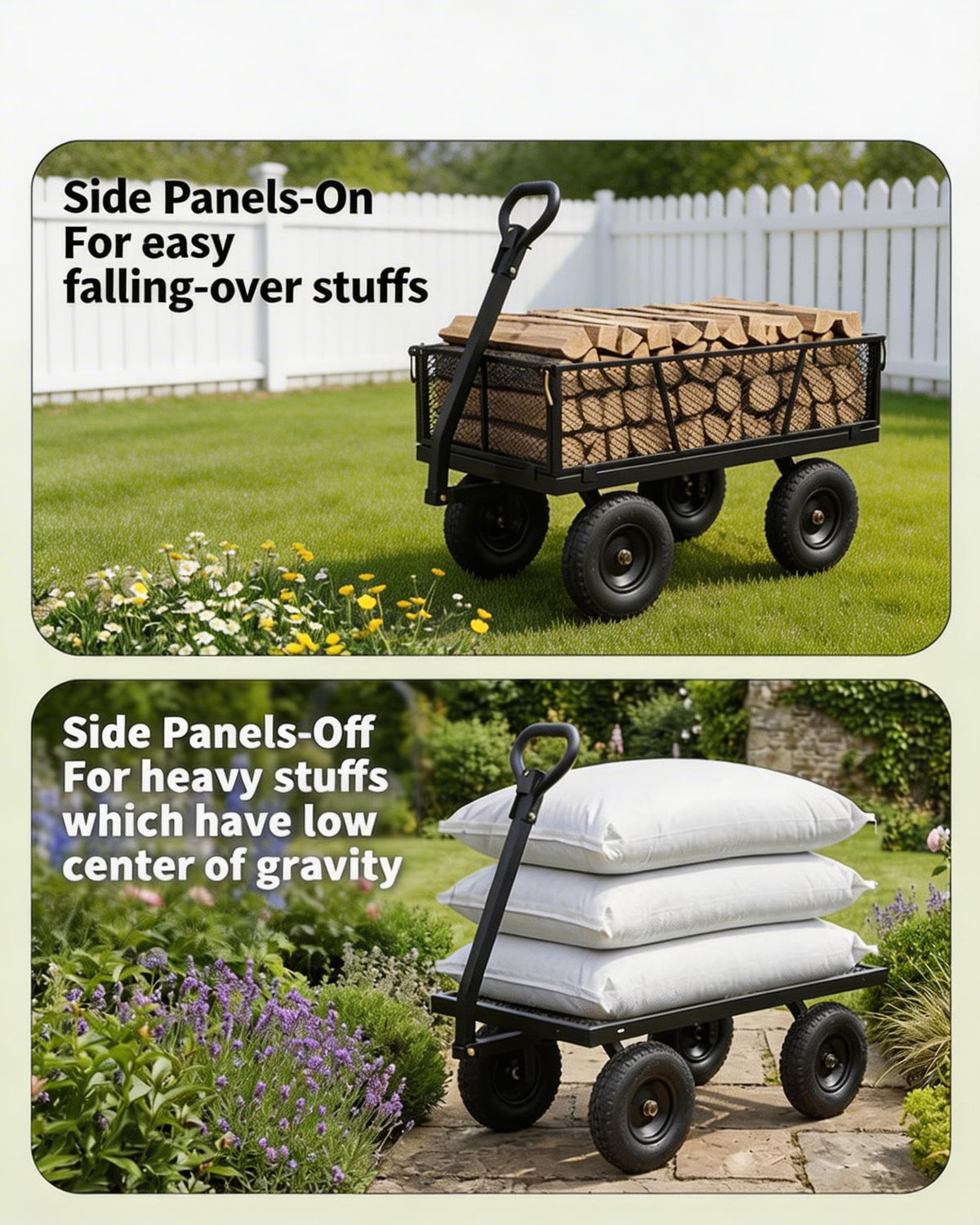 800LBS Heavy Duty Steel Garden Cart with Removable Mesh Sides F795