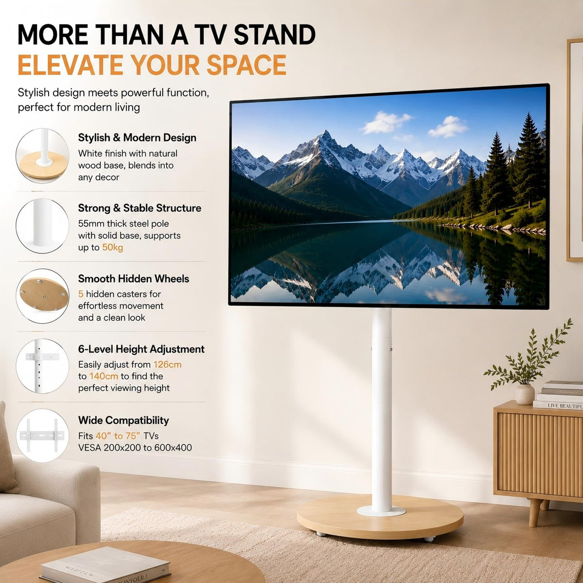 White Rolling Swivel tv Stand Q95540