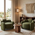 Green Mid-Century Modern Accent Chairs Set of 2 Upholstered Barrel Side Chairs with Solid Wood Base L807