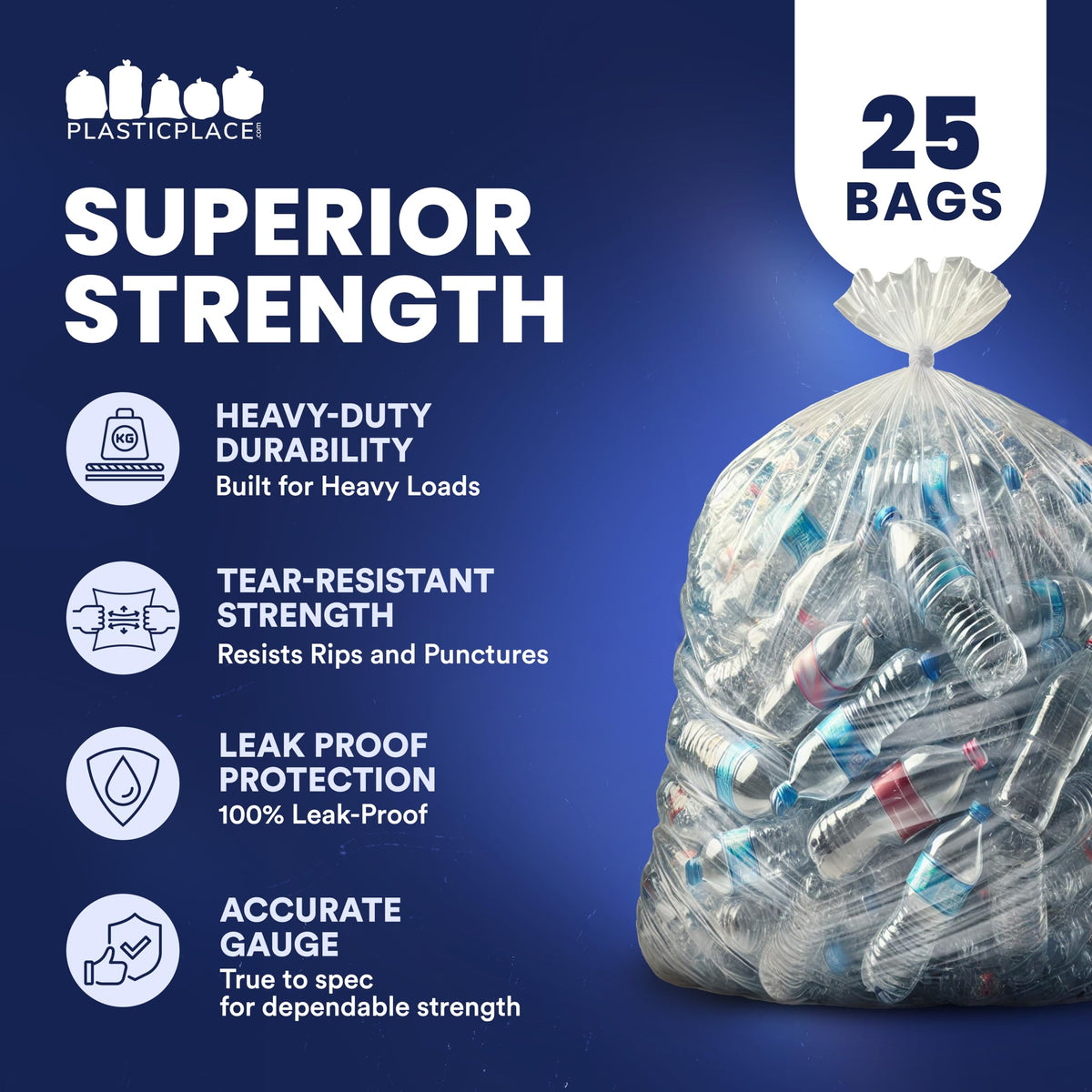 95-96 Gallon 2 Mil Clear Heavy Duty Trash Bags 25 Count L53972