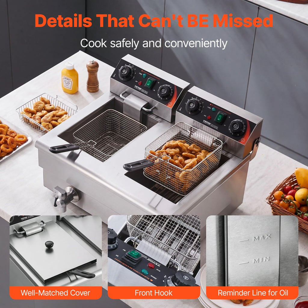 3000W Dual Tank Stainless Steel Electric Deep Fryer L6032