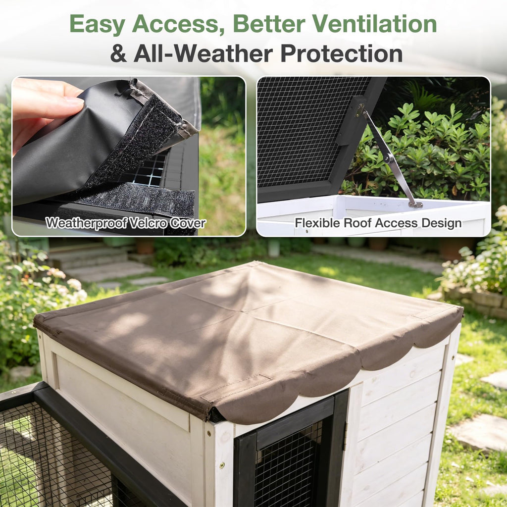 Large 2-Tier Rabbit Hutch with Wheels and Waterproof Roof E18381