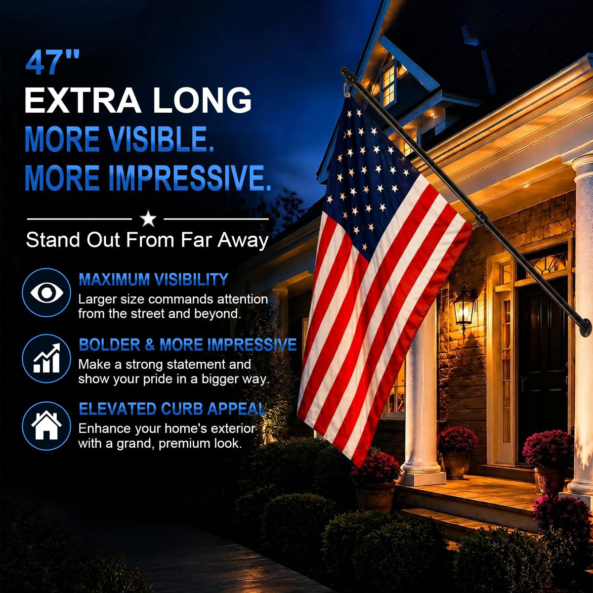 47" Stainless Steel Flag Pole Kit with Wall Mount Bracket Y68848