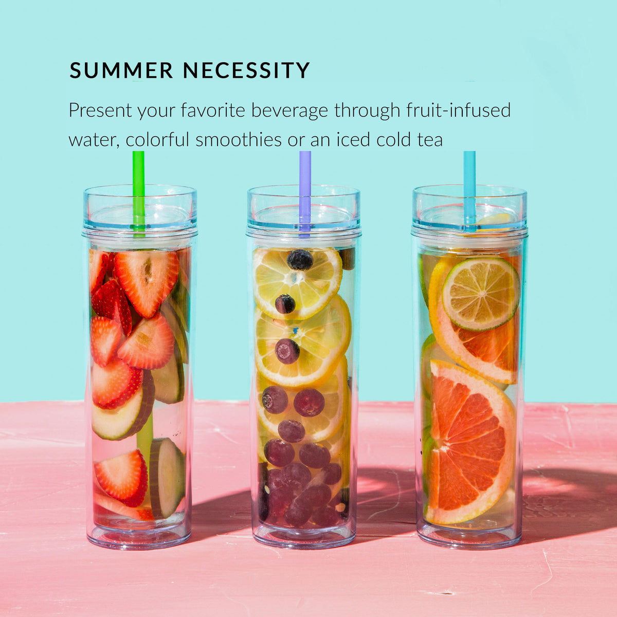 Clear 16oz Insulated Double Wall Acrylic Tumbler with Lid and Straw M12228
