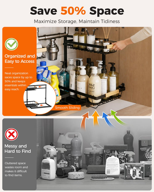 2-Tier Height Adjustable Under Sink Organizer & Storage N828