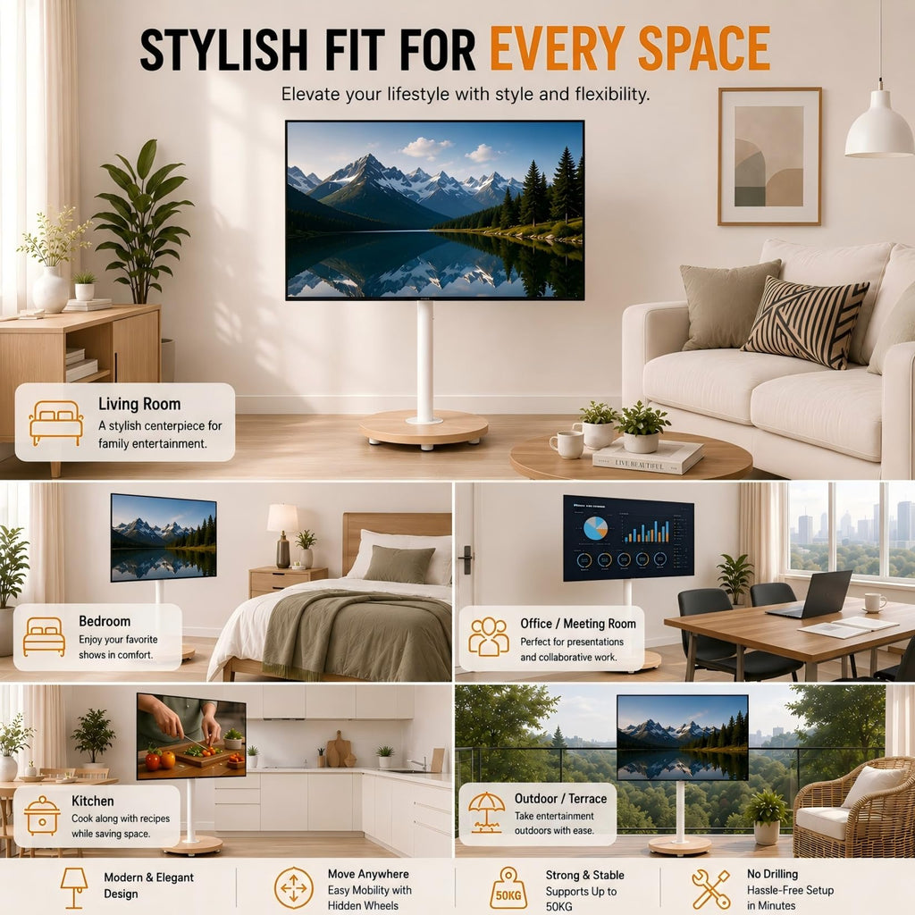 White Rolling Swivel tv Stand Q95540