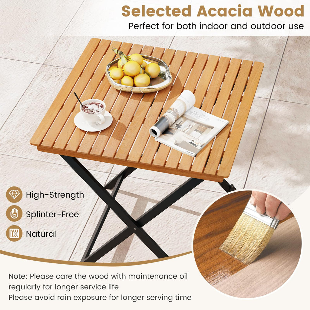28-Inch Acacia Wood Square Foldable Patio Dining Table I866910