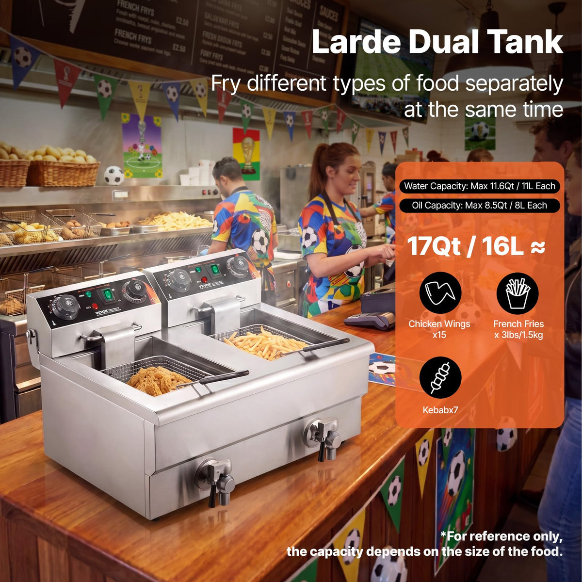 3000W Dual Tank Stainless Steel Electric Deep Fryer L6032
