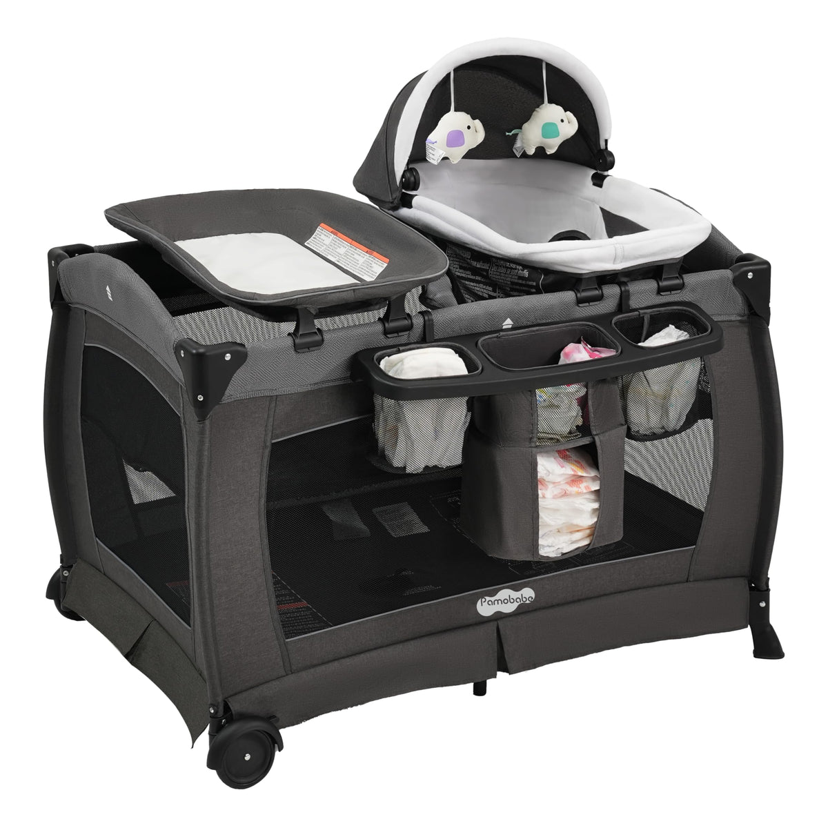 4-in-1 Baby Playard with Bassinet, Changing Table and Mattress, Black B573144