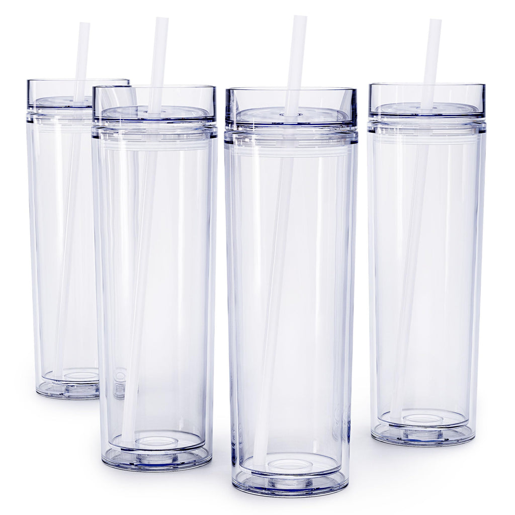 Clear 16oz Insulated Double Wall Acrylic Tumbler with Lid and Straw M12228