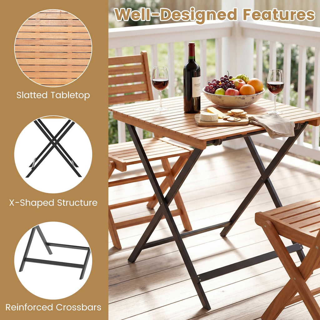 28-Inch Acacia Wood Square Foldable Patio Dining Table I866910