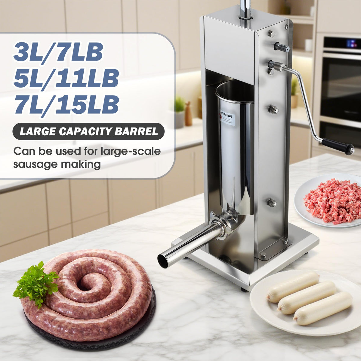 7L Stainless Steel Manual Sausage Stuffer Y92340