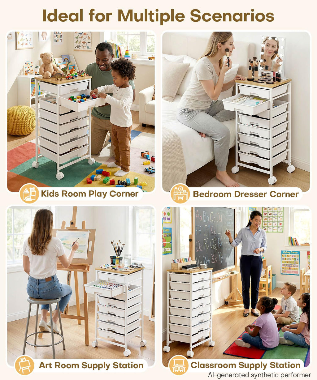 Rolling Storage Drawer Cart 8 Drawer Lockable Wheels X4337