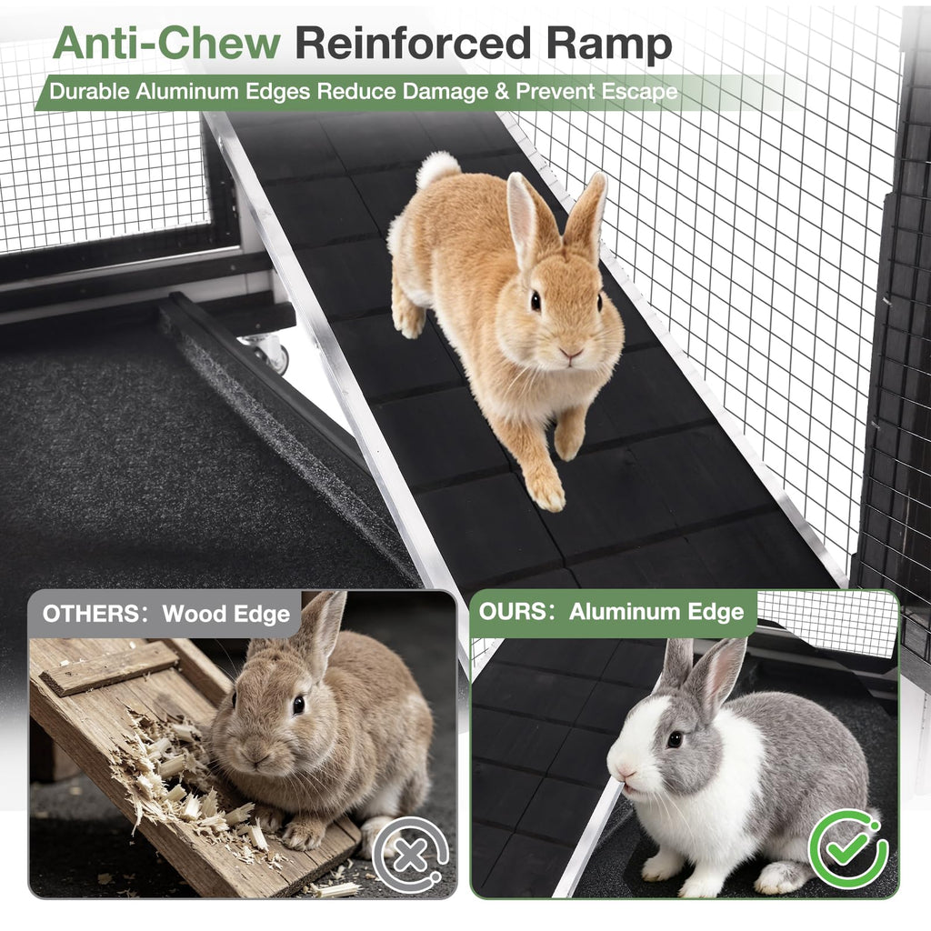 Large 2-Tier Rabbit Hutch with Wheels and Waterproof Roof E18381