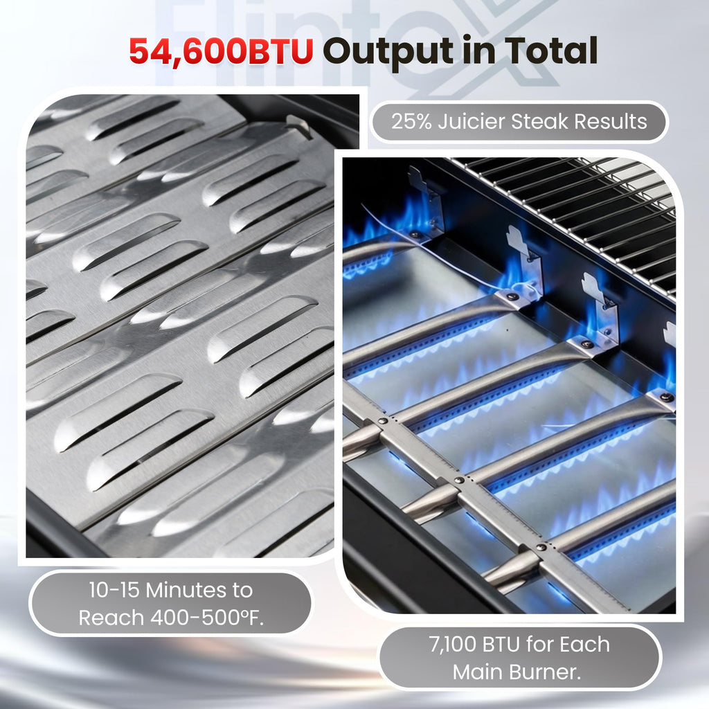 6-Burner Propane Gas Grill with Cast Iron Grates & Griddle, 54,600 BTU, Black W4216