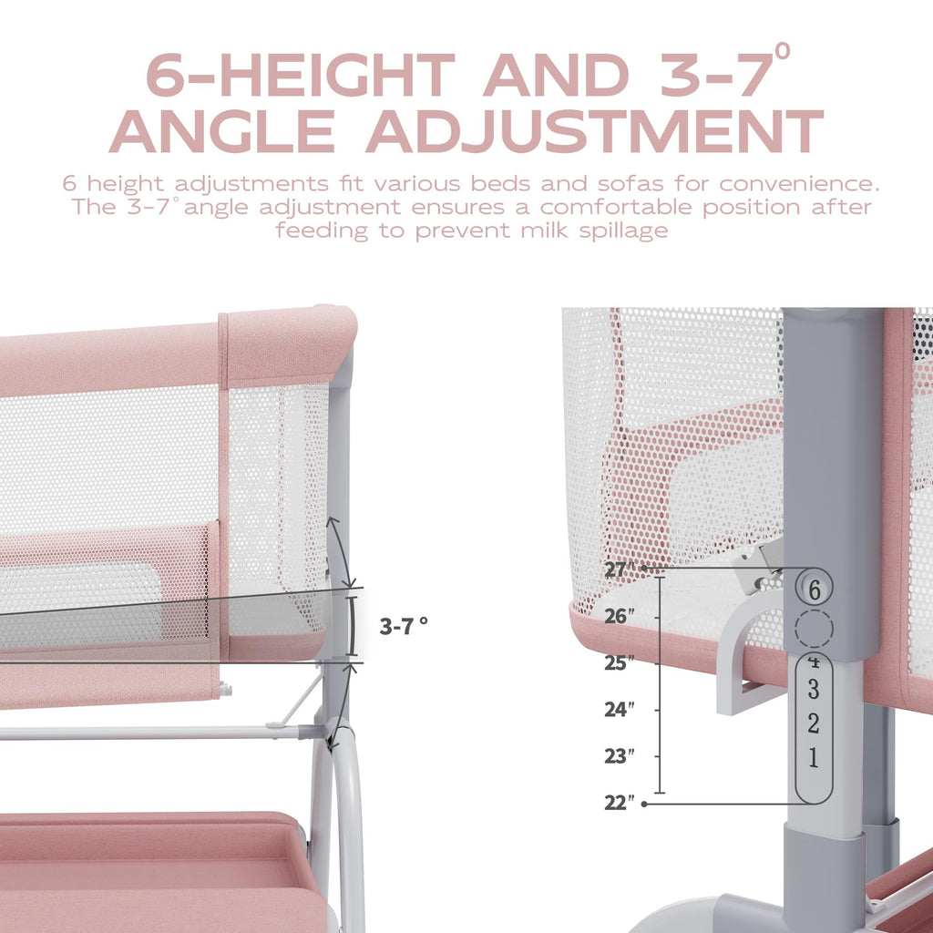 Baby Bassinet Bedside Crib with Mattress & Sheet, 4-Sided Mesh, Pink I986