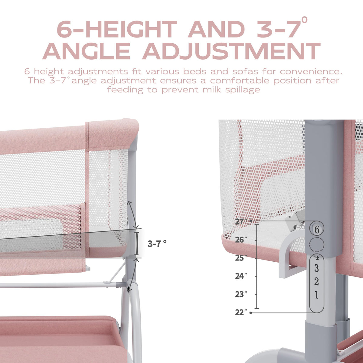 Baby Bassinet Bedside Crib with Mattress & Sheet, 4-Sided Mesh, Pink I986