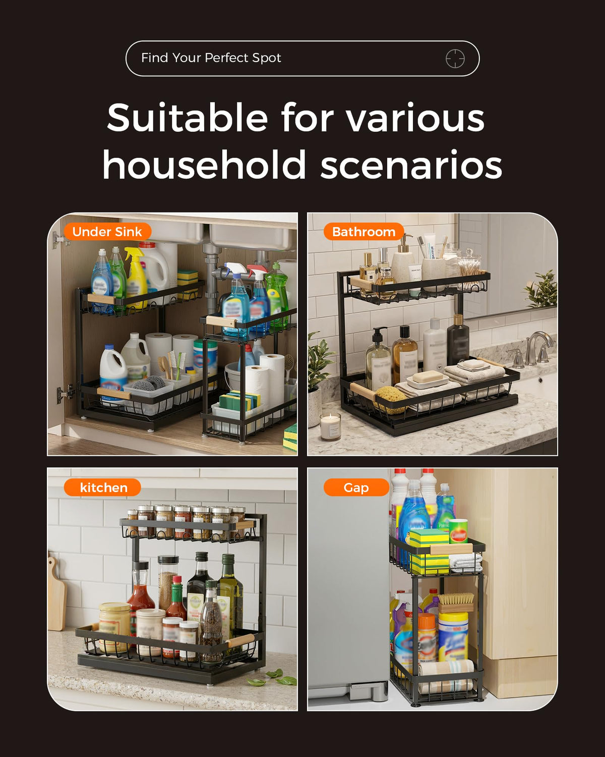2-Tier Height Adjustable Under Sink Organizer & Storage N828