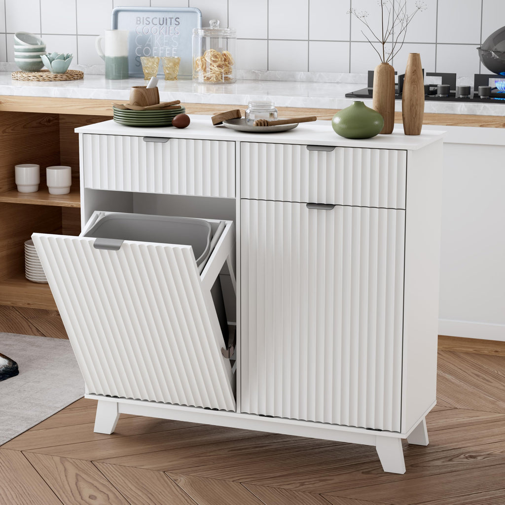 10 Gallon Tilt Out Trash Can Cabinet with Storage Drawer E235