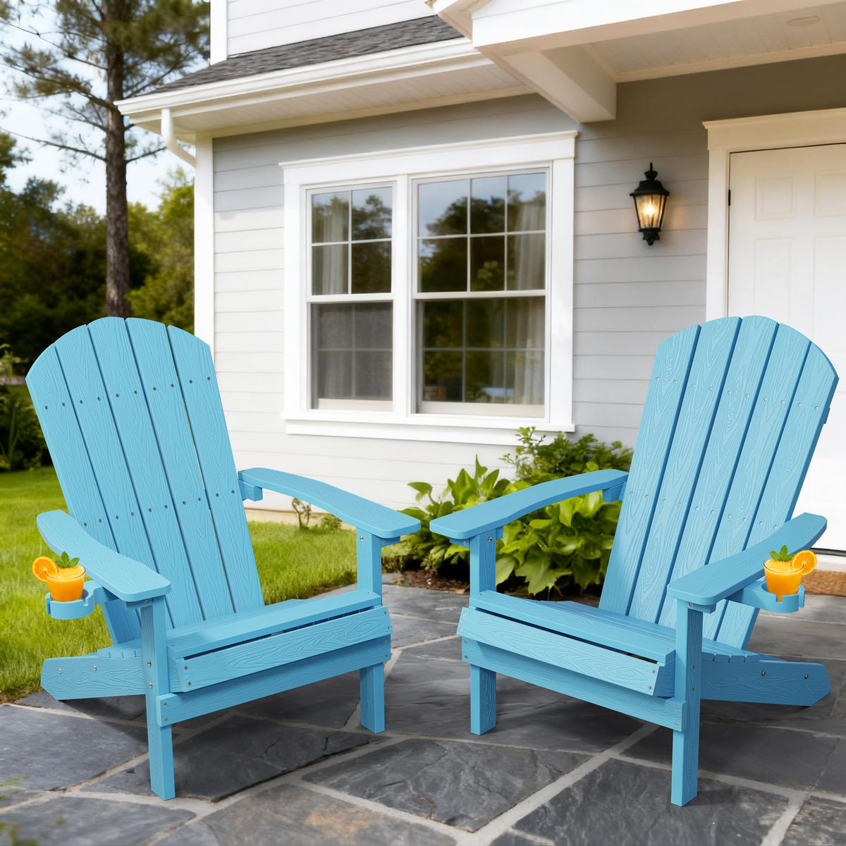 Blue Adirondack Chair with Cup Holder O4012