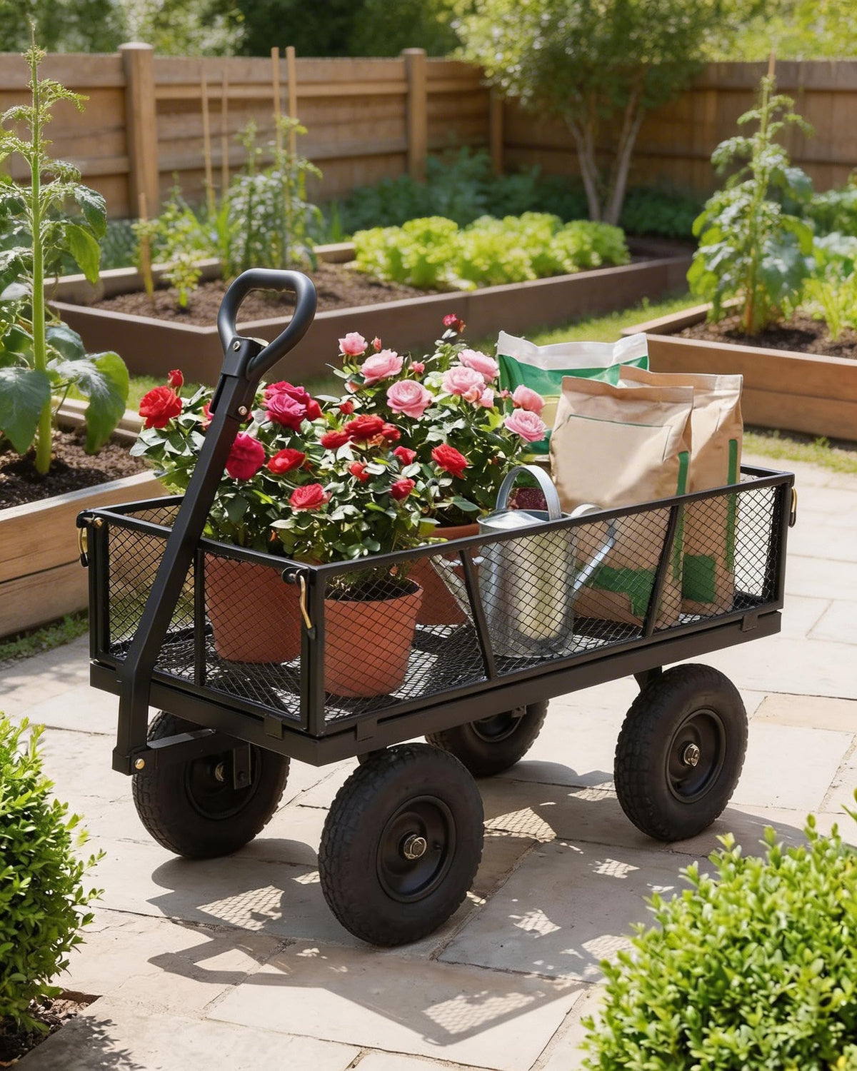 800LBS Heavy Duty Steel Garden Cart with Removable Mesh Sides F795