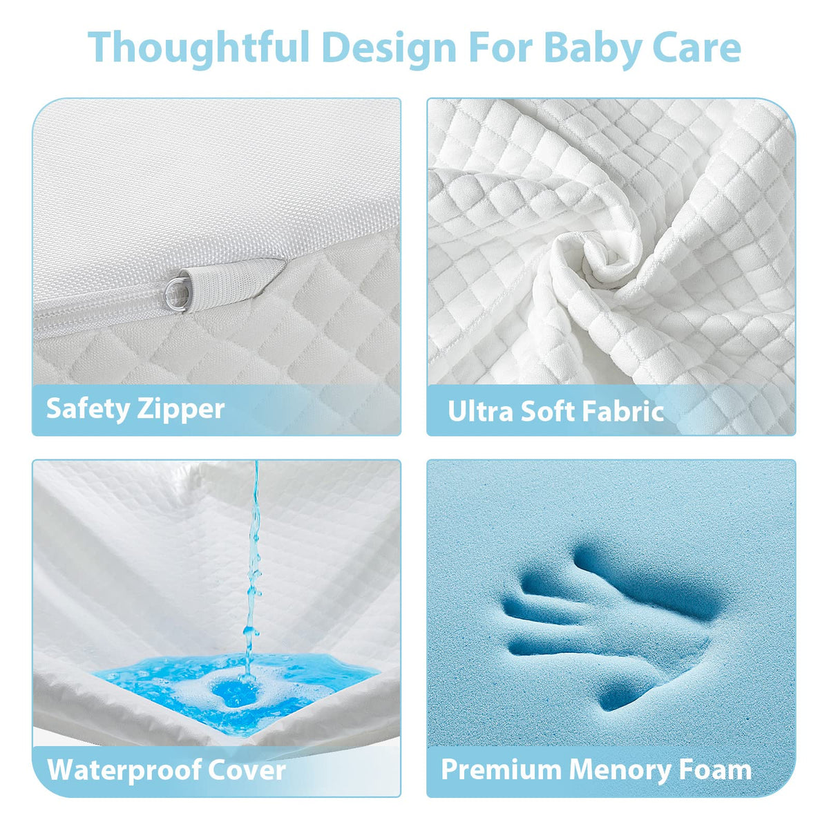 3" Waterproof Memory Foam Pack and Play Mattress White E18466