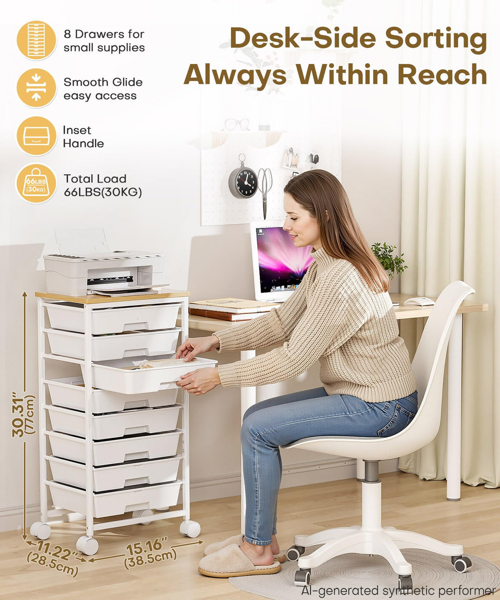 Rolling Storage Drawer Cart 8 Drawer Lockable Wheels X4337