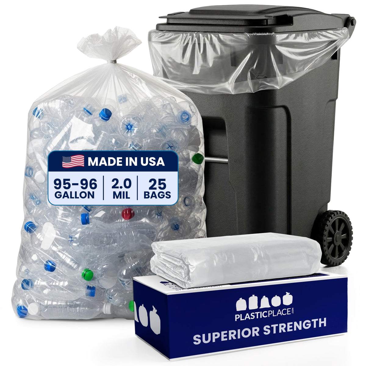 95-96 Gallon 2 Mil Clear Heavy Duty Trash Bags 25 Count L53972