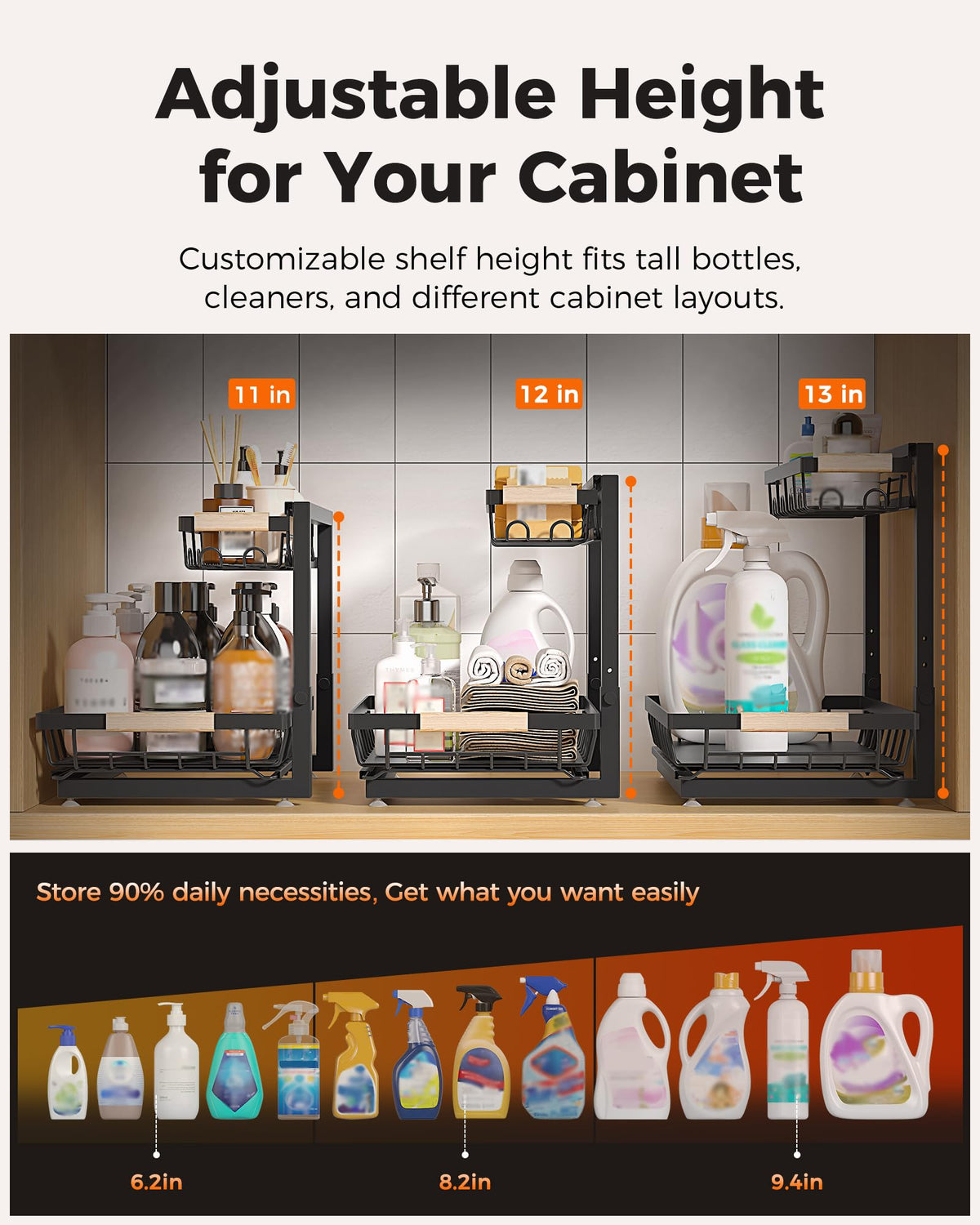 2-Tier Height Adjustable Under Sink Organizer & Storage N828