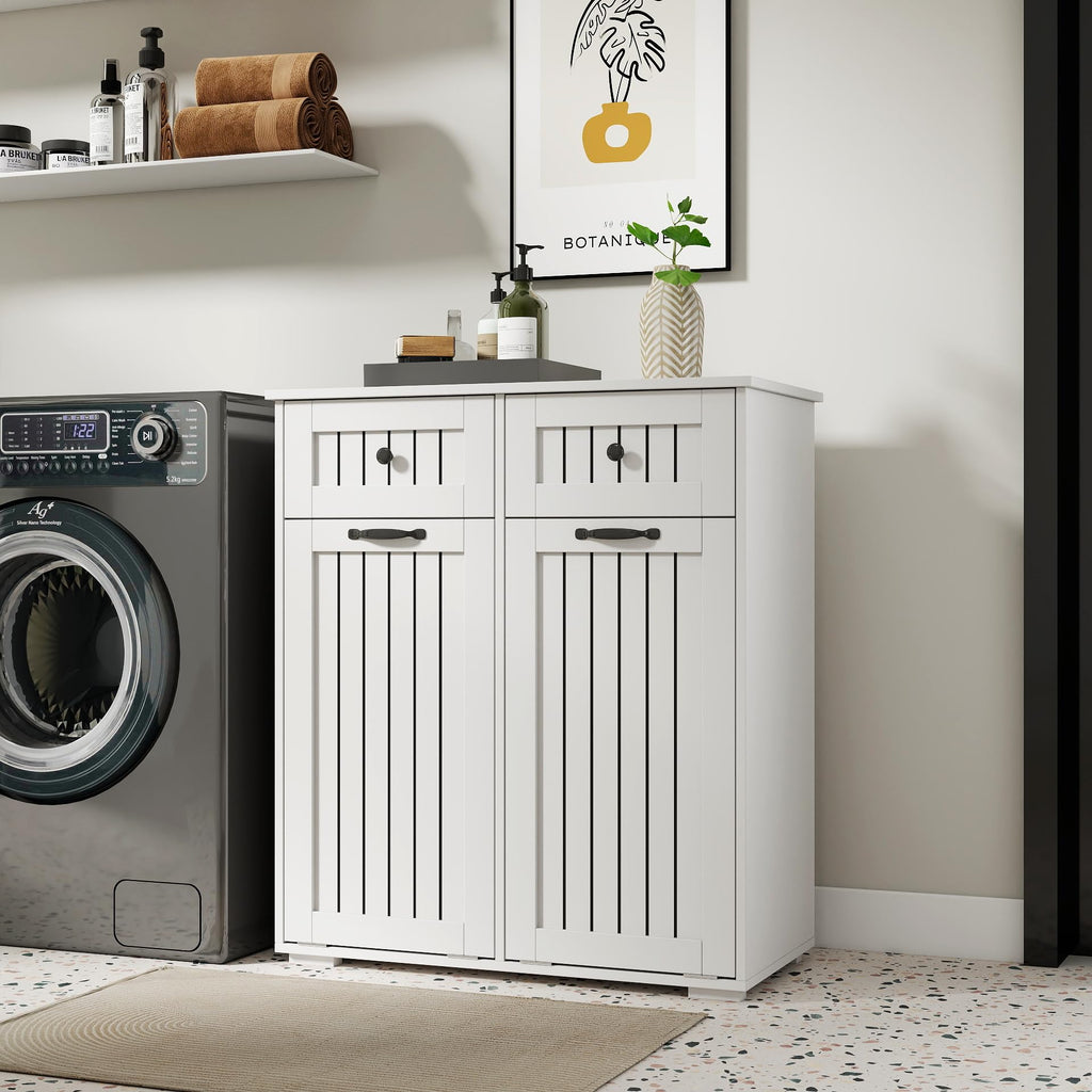 White Tilt Out Trash Cabinet with 2 Drawers Y18869