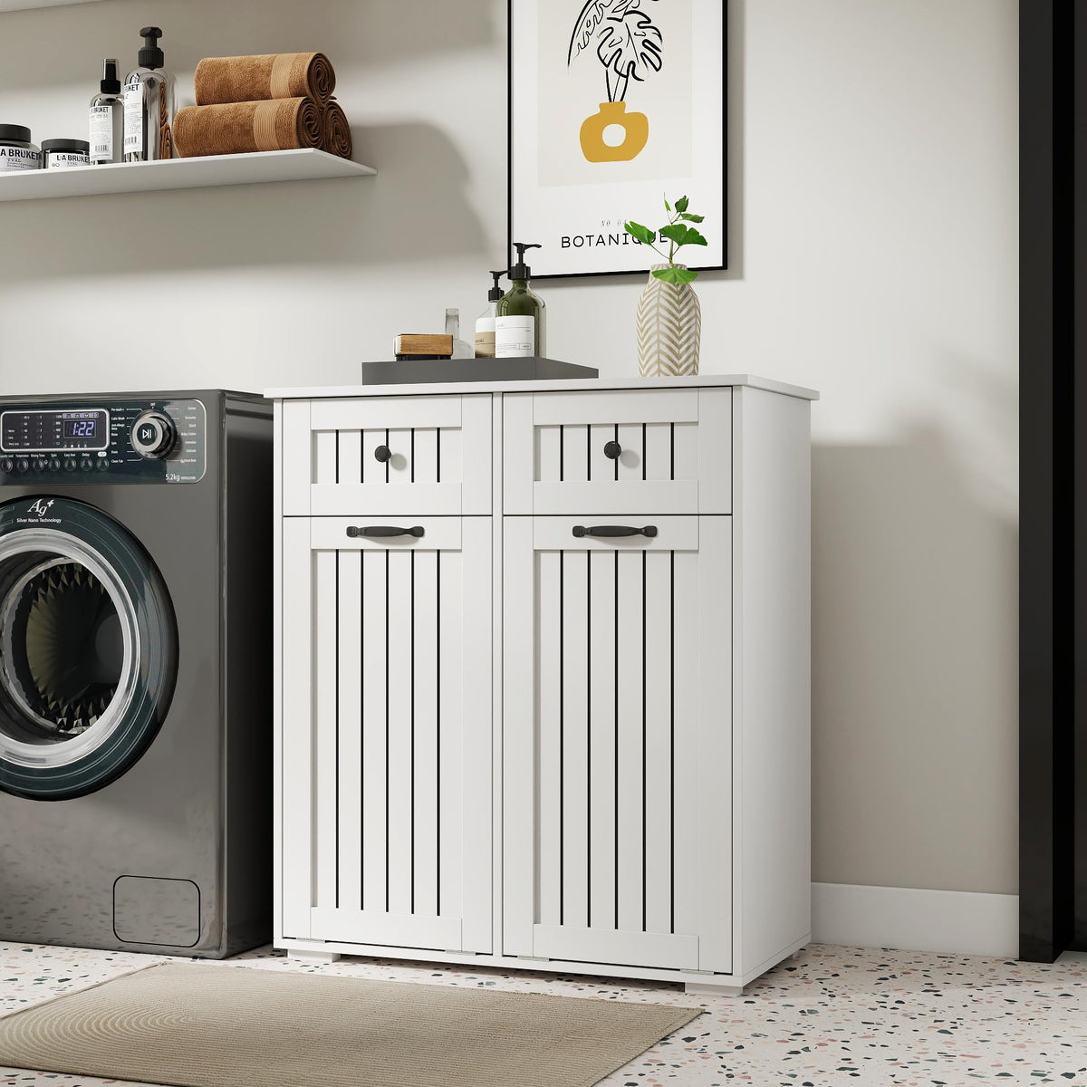 White Tilt Out Trash Cabinet with 2 Drawers Y18869