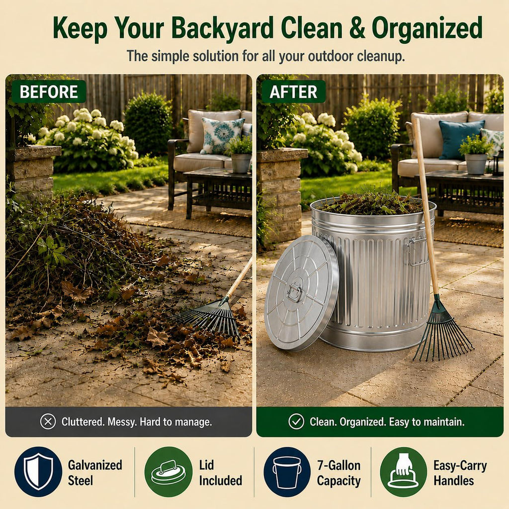7 Gallon Galvanized Steel Trash Can with Lid X9496