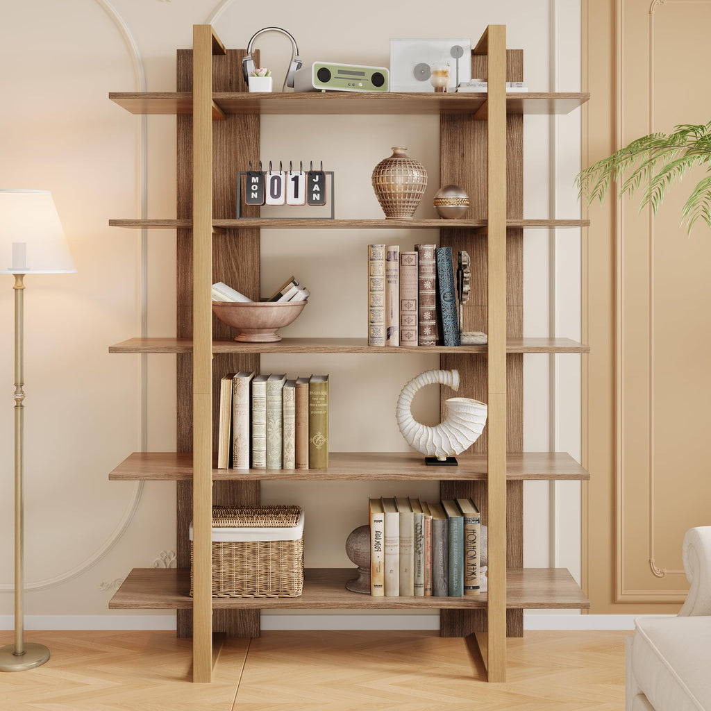 5-Tier Boho Bookshelf with Metal Frame Y340