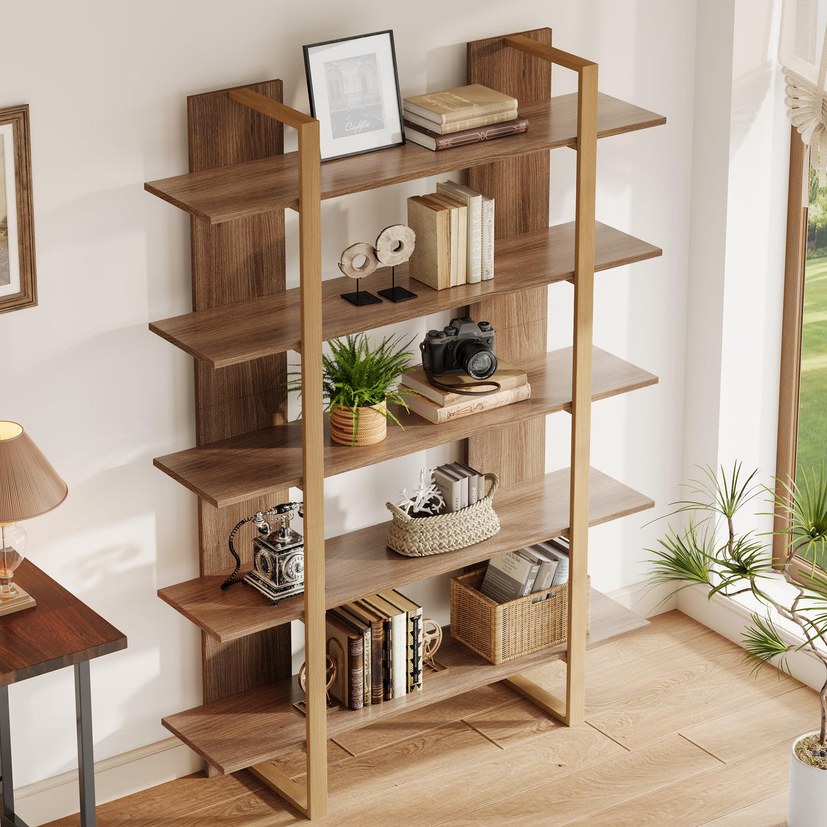 5-Tier Boho Bookshelf with Metal Frame Y340