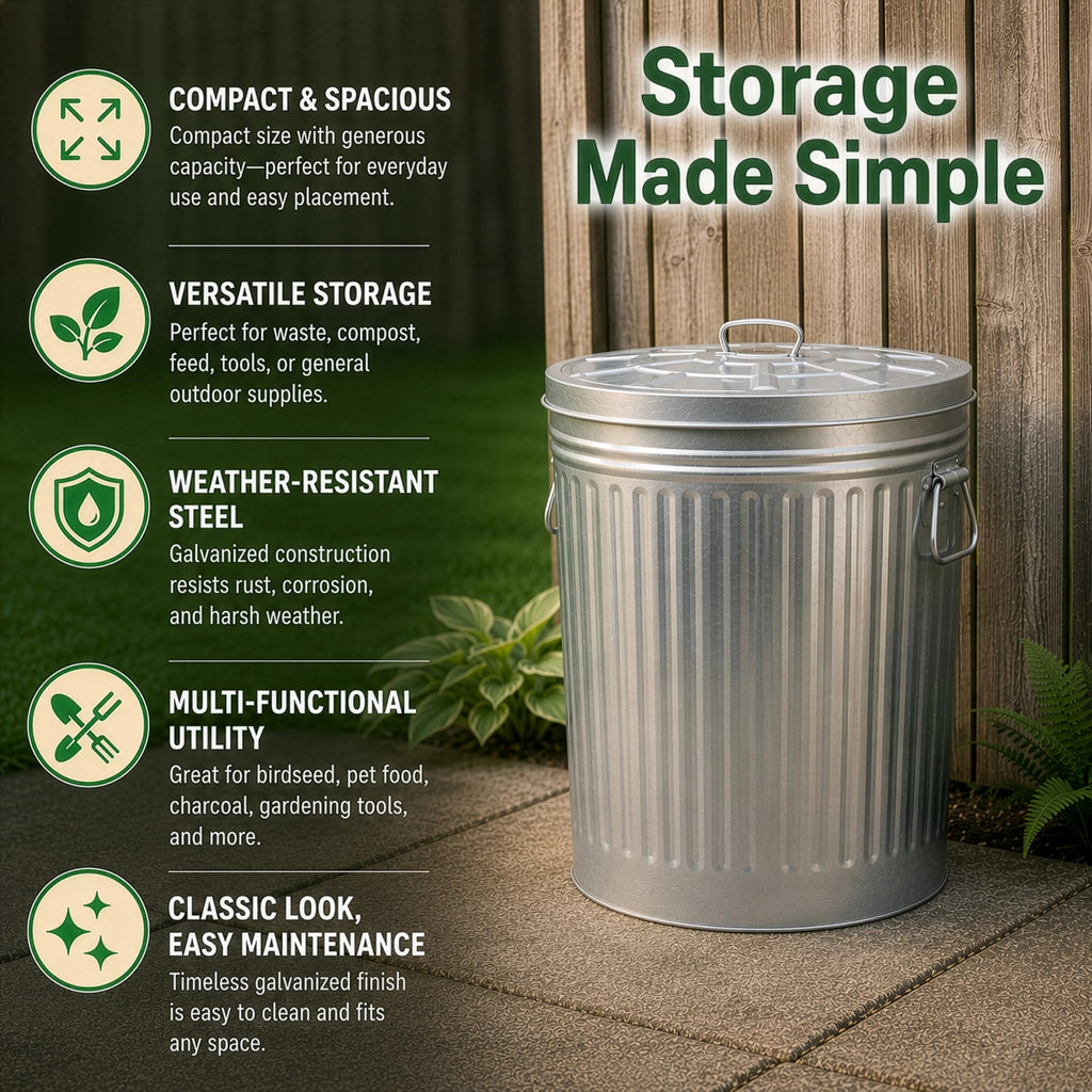 7 Gallon Galvanized Steel Trash Can with Lid X9496