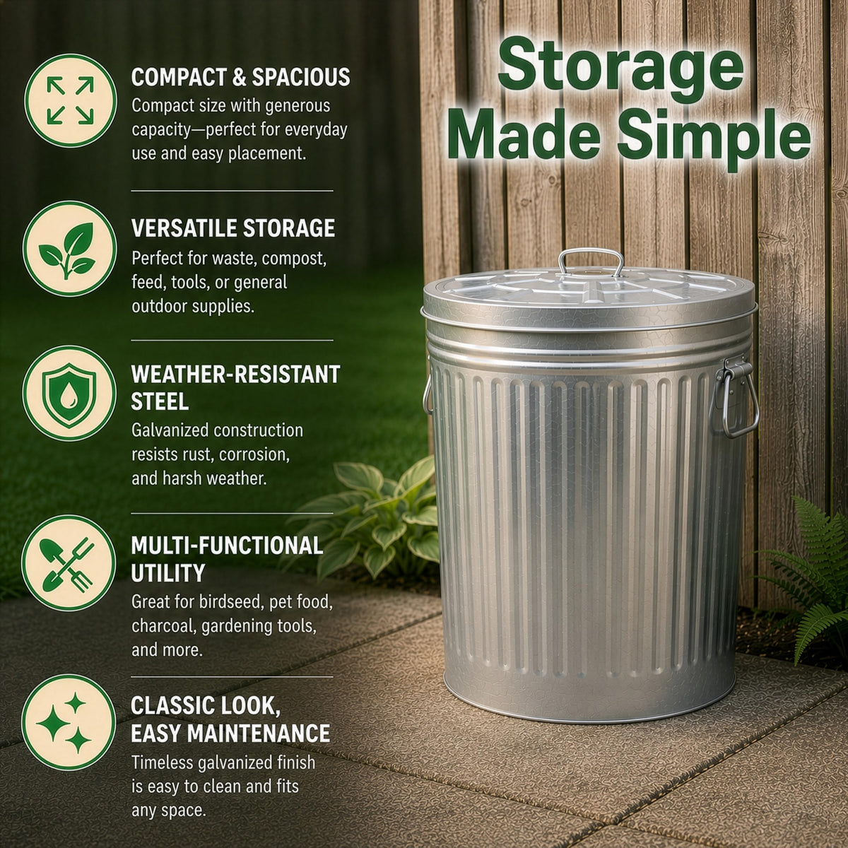 7 Gallon Galvanized Steel Trash Can with Lid X9496