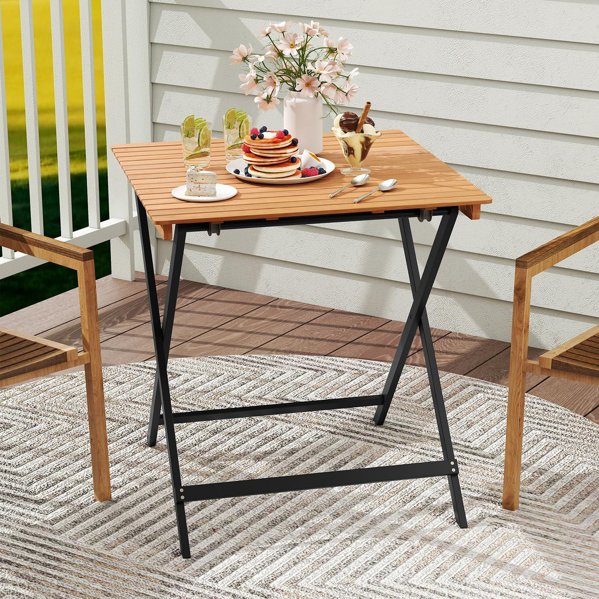 28-Inch Acacia Wood Square Foldable Patio Dining Table I866910