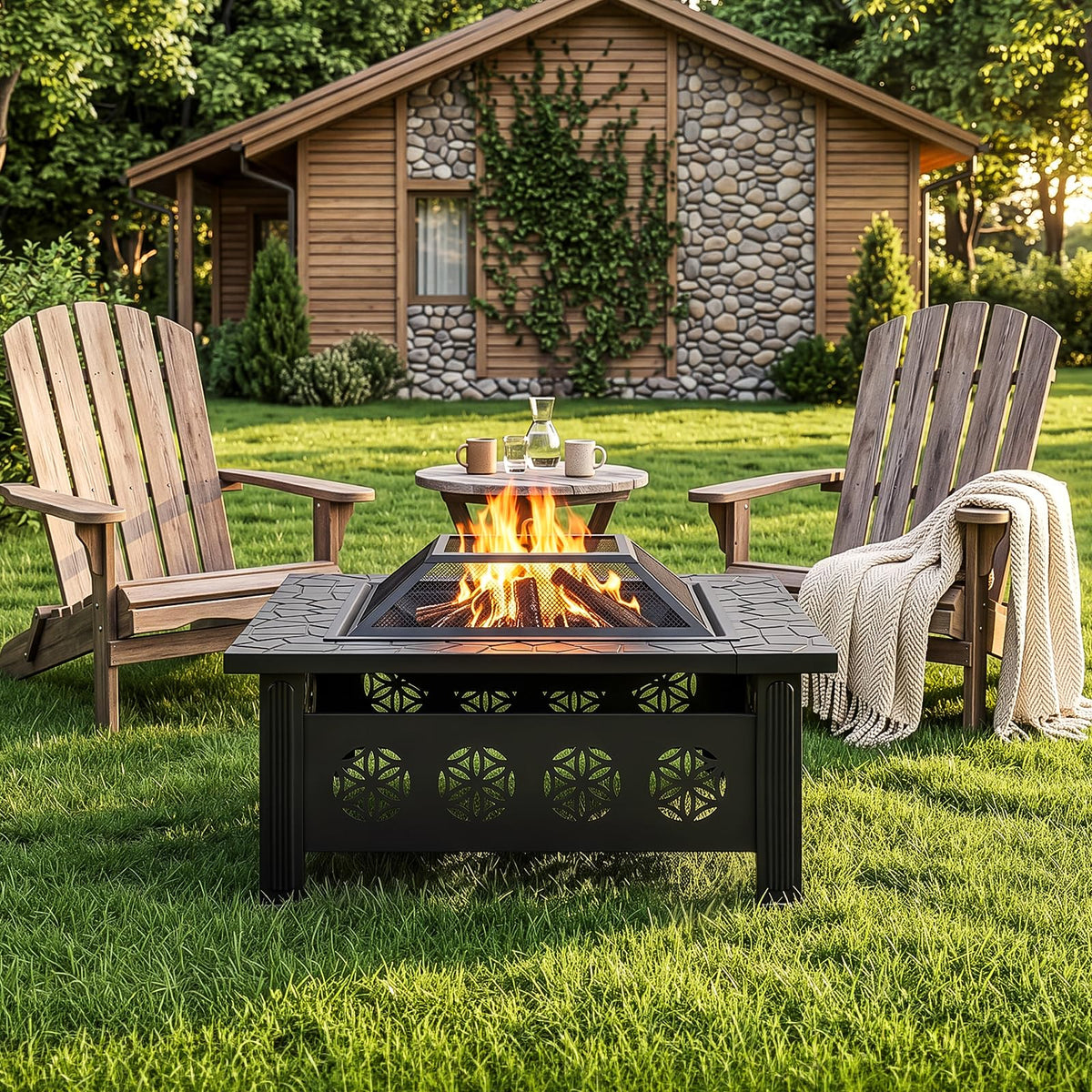 32 Inch Square Wood Burning Fire Pit Table B53064