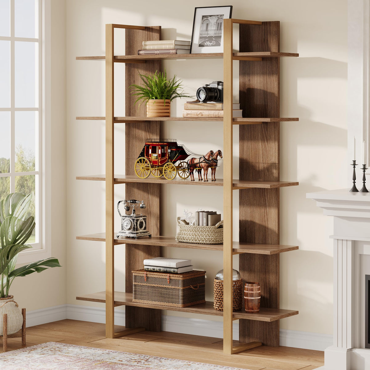 5-Tier Boho Bookshelf with Metal Frame Y340