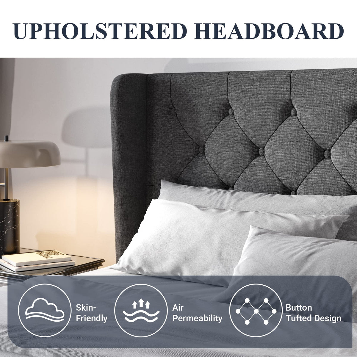 Queen Bed Frame with Button Tufted Wingback Headboard Z1212