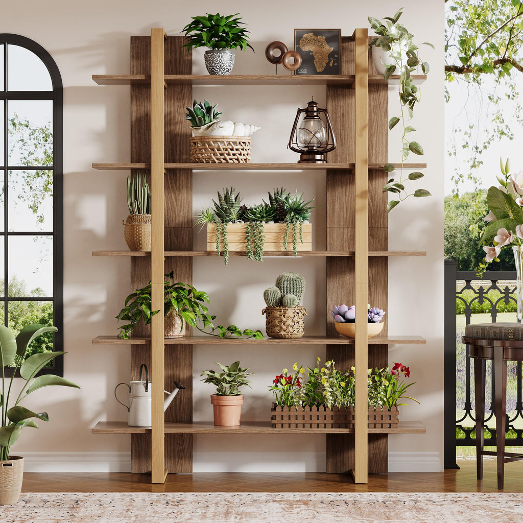 5-Tier Boho Bookshelf with Metal Frame Y340